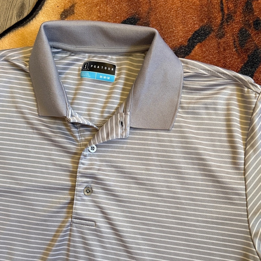 PGA Tour Men's Light Gray Striped Polo